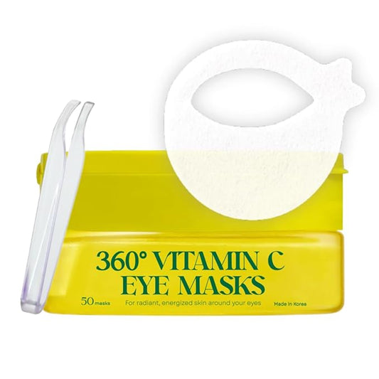 360° Vitamin C Eye Masks – Korean Under Eye Patches for Puffy Eyes & Dark Circles, Lifting Eye Tone Up with Niacinamide & Bakuchiol, Hydrating and Soothing 50 Masks
