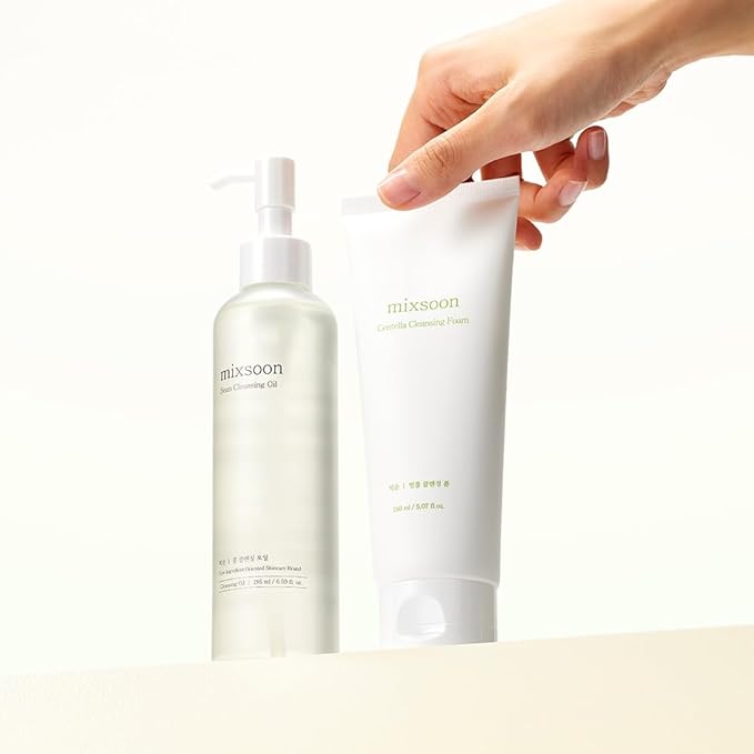 mixsoon Double Cleansing Set 2-Step Routine, Centella Foam & Bean Cleansing Oil Face Wash Set Gentle Deep Clean and Hydrating Care 150ml / 5.07 fl.oz., 195ml / 6.59 fl.oz. Korean Glass Skin Care