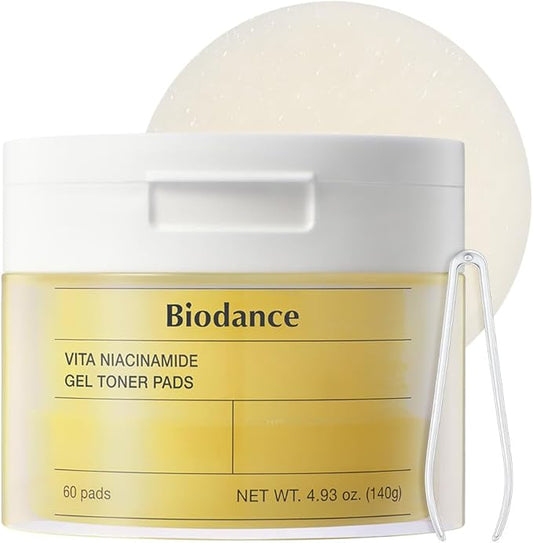 Biodance Vita Niacinamide Gel Toner Pads, Dark Spot Corrector, Evening Skin Tone, Gentle Exfoliating Toner Pads with Vitamin C, Korean Skin Care, Gifts for womenㅣ4.93 fl.oz.(140g)*60Pads