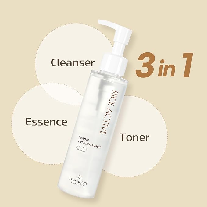 THE SKIN HOUSE Korean Rice Micellar Cleansing Water – Gentle Low pH Makeup Remover for Light Daily Makeup | Hydrating Rice Essence | No-Rinse, Non-Irritating Cleanser for Sensitive Skin | 5.07 fl.oz