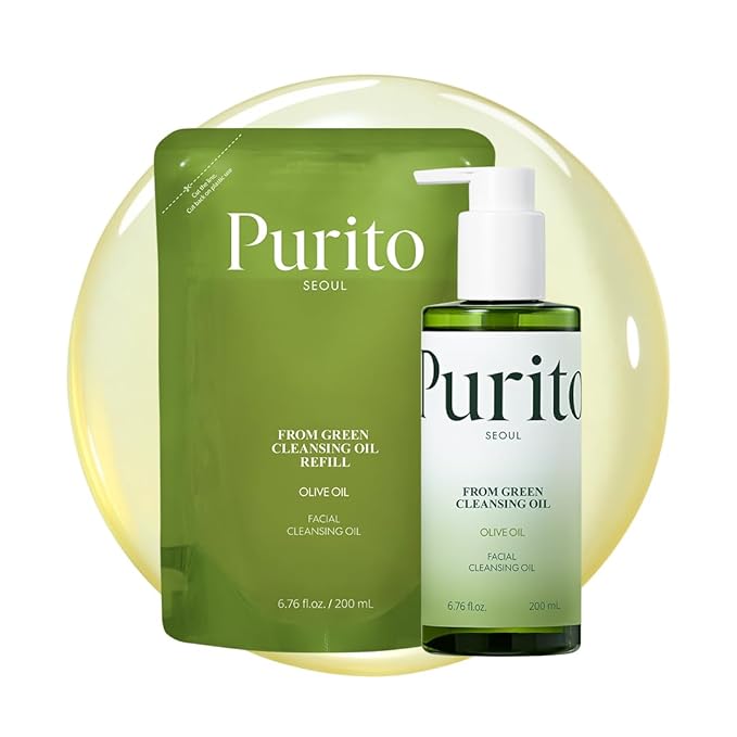 PURITO From Green Cleansing Oil Set(Original+Refill), Fragrance-Free, Gentle Vegan Oil Cleanser for Face & Eyes, for Sunscreen & Waterproof Makeup, Cruelty-Free Korean Skin Care 13.52 fl.oz / 400ml