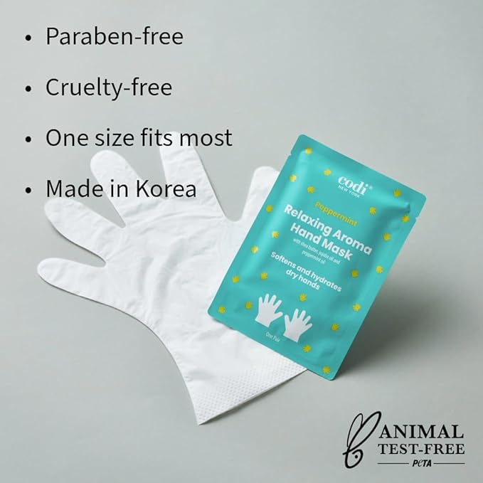 Relaxing Aroma Hand Mask 6 Pairs | Natural Scent | Soothes & Hydrates Dry Hands | Hydrating Hand Treatment for Rough Skin & Dry Cuticles | Home Spa Gloves | Korean Skincare (Peppermint)