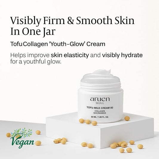 Fermented Tofu Collagen Jelly Cream - 80% Fermented Soy Milk + Bean Essence + Niacinamide - Korean Glass Skin Tightening, Daily Facial Moisturizer (1.69 fl.oz | 50ml)