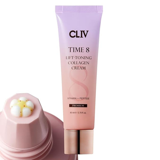 CLIV Time 8 Lift Toning Collagen Cream – Korean Skincare Hydrating Face Moisturizer with Peptides, Niacinamide & Multi-Vitamin Complex – 2.7 fl oz (80ml)
