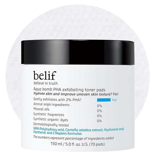 belif PHA 2% Toner Pads – Gentle Exfoliating Facial Polish for Pore Care, Hydrating & Soothing with Panthenol & Cica, Ideal for Sensitive Skin, Korean Skincare (70 Count) (70 Pads, New Formula)