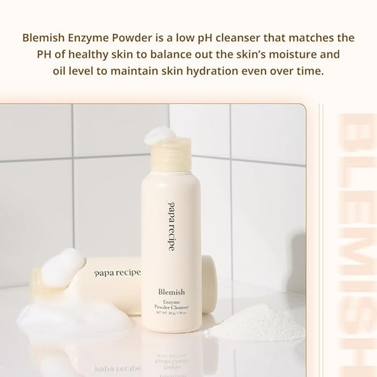Papa Recipe Blemish Enzyme Powder Rice Cleanser – Gentle Triple Exfoliation with Papain, PHA & Rice Powder – Low pH Korean Skincare Face Wash for Clearer, Radiant Skin