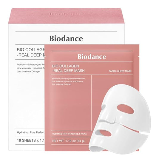 BIODANCE Bio-Collagen Real Deep Mask, Hydrating Overnight Hydrogel Mask, Pore Minimizing, Plumping, Elasticity Improvement, Korean Skin Care, Gifts for Women | 1.19oz(34g) x 16ea