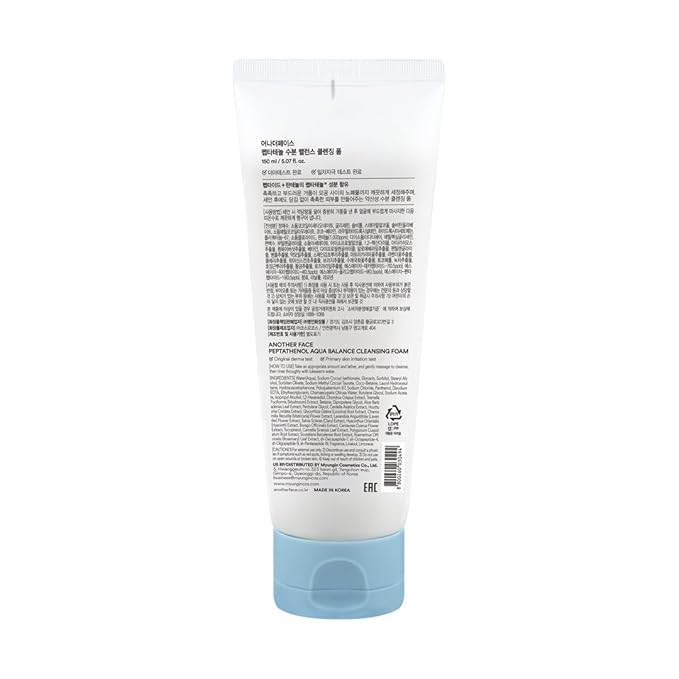 ANOTHERFACE PEPTATHENOL™ Aqua Balance Cleansing Foam 5.07 Fl. Oz., Peptied, Panthenol, Daily Low pH Facial Deep Cleanser, Hydrating Bubble Foam, Korean Skin Care, Mild for Sensitive Skin, Vegan