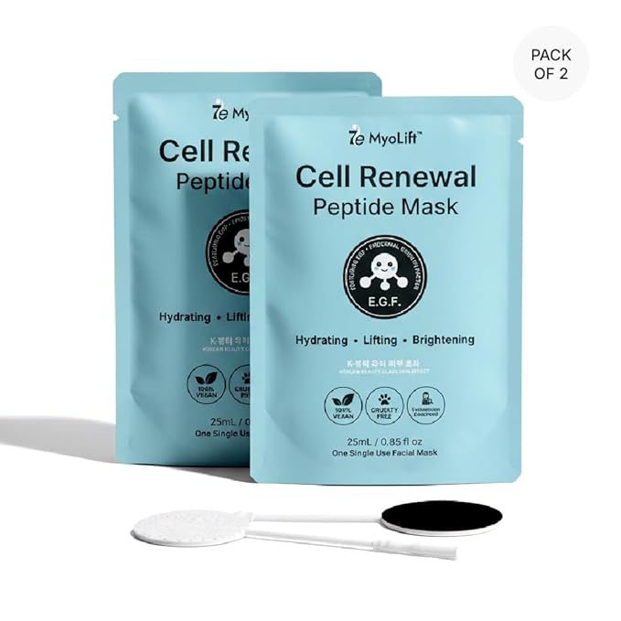 MYOLIFT Cell Renewal Peptide Mask(EGF)– 100%Vegan, Bio-Cellulose FaceMask for CellRenewal, Skin Firming, Hydrating & Brightening-with Niacinamide, Hyaluronic Acid& EGF|Korean Skincare Sheet Mask–Pack1
