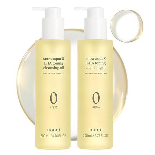 NOONI Korean Cleansing Oil - Snow Aqua 0 LHA Toning Cleansing Oil *2ea | Makeup Blackhead Remover, Pore Control, Glass Skin, Help Control Sebum, Revitalizing, Preppy Stuff, 6.76 Fl Oz x 2