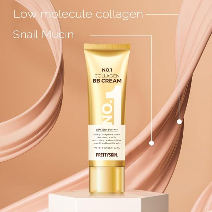 PRETTYSKIN Collagen BB Cream with Zinc Oxide & Titanium Dioxide – Lightweight Daily Korean BB Cream for Moisture Balance, Natural Coverage & Skin Comfort (1.69 fl.oz.)