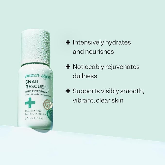 Peach Slices - Snail Rescue Intensive Serum (1.01 oz) - 95% Snail Mucin Concentrate - Reset, Renew & Smooth - Birch Juice, Hyaluronic Acid & Cica - Vegan & Cruelty Free - Korean Skin Care & Beauty