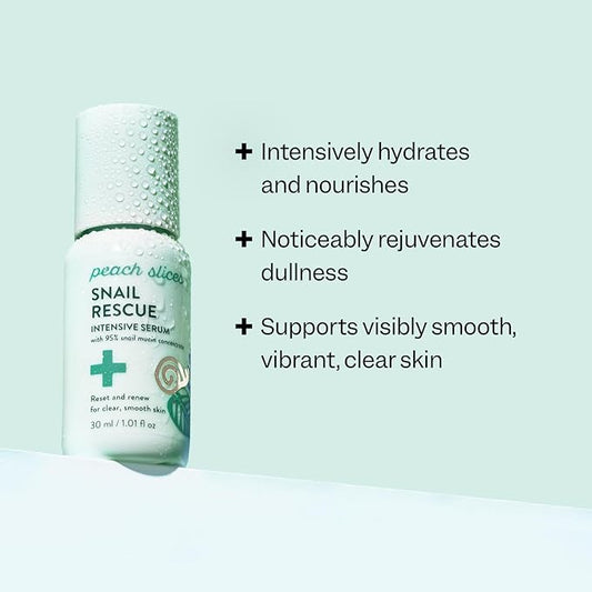 Peach Slices - Snail Rescue Intensive Serum (1.01 oz) - 95% Snail Mucin Concentrate - Reset, Renew & Smooth - Birch Juice, Hyaluronic Acid & Cica - Vegan & Cruelty Free - Korean Skin Care & Beauty