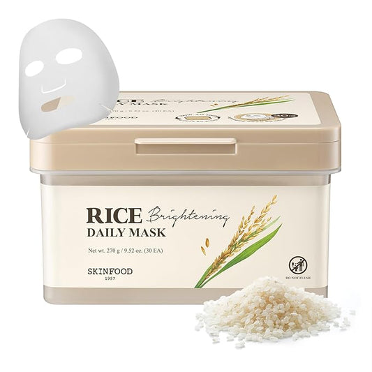 SKINFOOD Rice Daily Sheet Mask, 5-Minute Firming, Nourishing, Hydrating Face Mask for Smooth, Clear, Glass Skin, Korean Skincare, Bulk Pack (30EA)