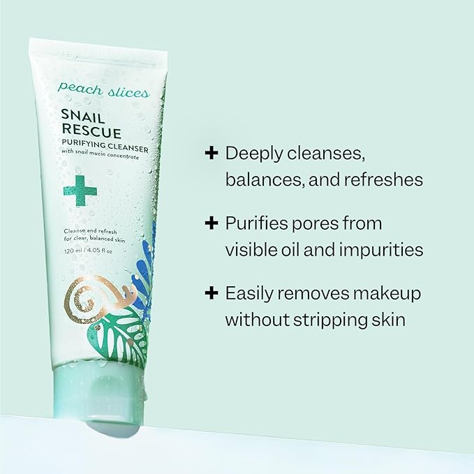 Peach Slices - Snail Rescue Purifying Cleanser (4.05 oz) - Snail Mucin Concentrate - Cleanse & Refresh Skin - Pine Bark, Hyaluronic Acid & Cica - Vegan & Cruelty Free - Korean Skin Care & Beauty