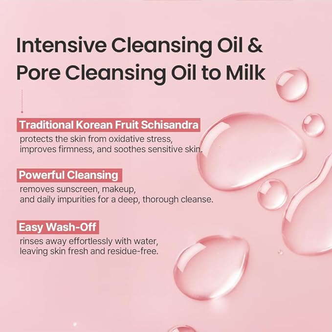 AVEA Pore Cleansing Oil to Milk - Traditional Korean Schisandra Seed Oil, Schisandra Extract | Madecassoside & Asiaticoside | Gentle Hydrating Cleanser for Refining & Smoothing - 3.38 fl oz / 100ml