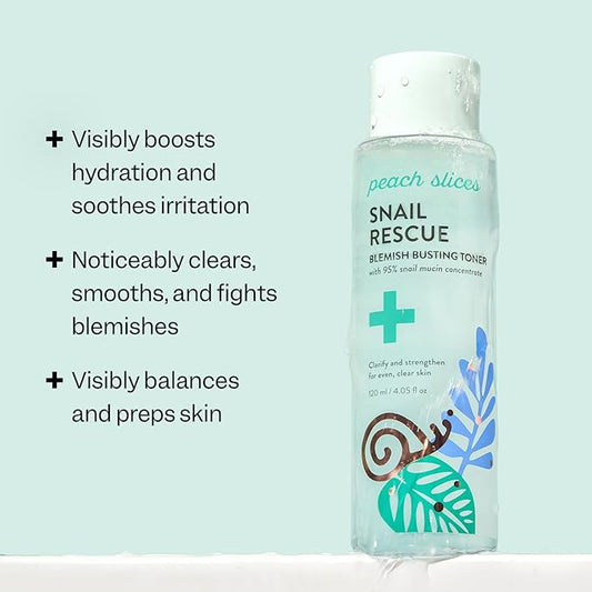 Peach Slices - Snail Rescue Blemish Busting Toner (4.05 oz) - 95% Snail Mucin Concentrate - Clarify, Strengthen, Balance - Hyaluronic Acid & CICA - Vegan & Cruelty Free - Korean Skin Care & Beauty
