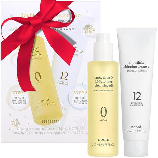 NOONI Korean Double Cleansing Duo Set - Oil Cleanser & Whipping Foam Face Wash | Pore Cleansing Oil & Foam for Sensitive Skin, Makeup Remover Oil, K-Beauty Glass Skin Care, Gift Set, Christmas Gifts