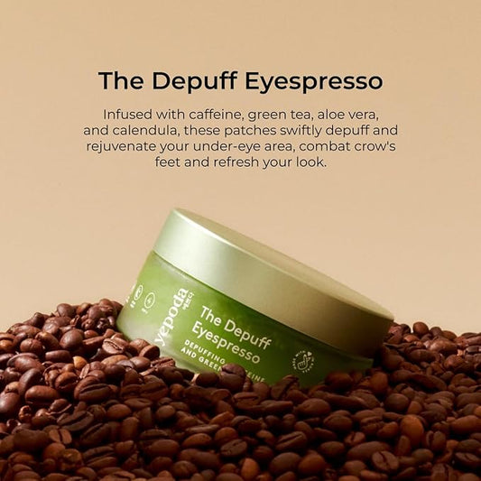 Yepoda The Depuff Eyespresso, Depuffing Caffeine & Green Tea Eye Patches, Reduce Puffiness & Rejuvenates Tired Under Eye Area, Vegan Korean Eyepatches for All Skin Types, 60 pcs / 90 g (3.17 OZ.)