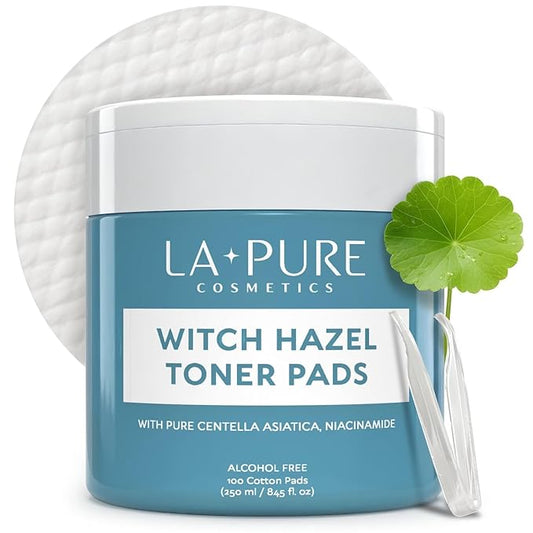 La Pure Korean Toner Pads, Large, 100 Ct, with Witch Hazel, Centella Asiatica & Niacinamide, Alcohol-Free, Gentle Exfoliating Pore & Dark Spot Care