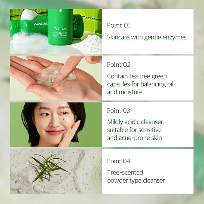 Papa Recipe Tea Tree Enzyme Powder Cleanser – Gentle Exfoliating Facial Wash for Sensitive Skin – Low pH Korean Skincare Face Wash for Clearer, Calmer Skin