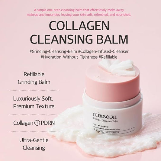 mixsoon Collagen Cleansing Balm - Soft Melting Lightweight Grinding Balm, Hydrating Makeup Remover 50ml / 1.69 fl.oz. Korean Glass Skin Care