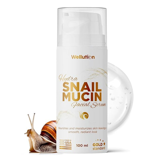 WELLUTION Snail Mucin Essence - Hyaluronic Acid Serum, Korean Anti Aging Skincare, Fragrance-Free, Non-Sticky, Made in USA