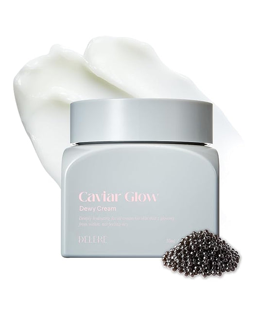 Delere Caviar Glow Dewy Cream | Hydrating Caviar Collagen Cream | Korean Hyaluronic Acid Moisturizer for Radiant Glass Skin, 1.7oz