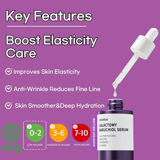 daymellow Galactomy Bakuchiol Serum 1.01fl.oz/30ml, Retinol Face Serum, Niacinamide 2%, Panthenol, Collagen, Wrinkle Care, for Sensitive Skin, Daily Anti-Aging Facial Serum Korean Skincare