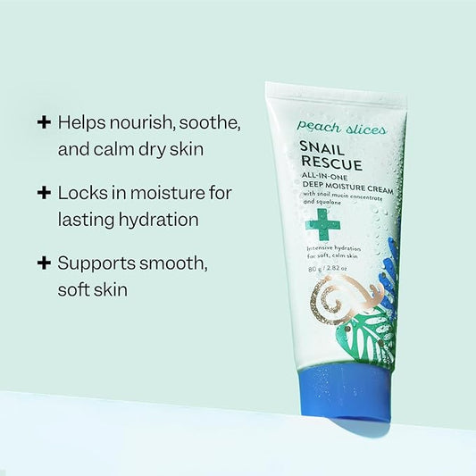 Peach Slices - Snail Rescue All-in-One Deep Moisture Cream (2.82 oz) - Snail Mucin - Intensive Hydration, Soft Skin - Squalane, Hyaluronic Acid & Cica - Vegan, Cruelty Free, Korean Skin Care & Beauty