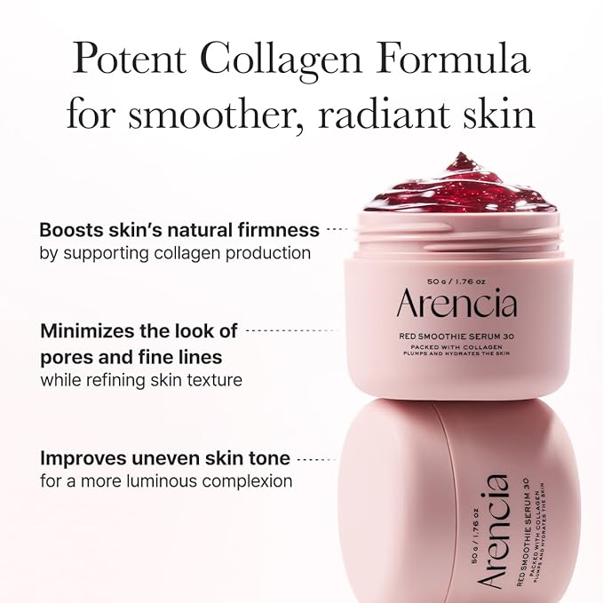 Arencia Overnight Red Smoothie Face Mask Serum, Glowing & Soothing with 30% red collagen, Niacinamide, Peptide, Vitamin E