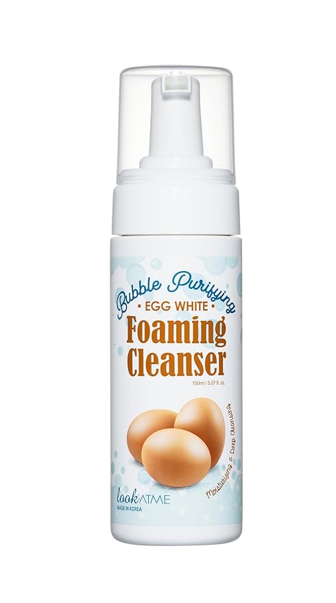 LOOKATME Korean Face Wash for Sensitive Skin - Water Based Bubble Skincare Cleanser - K Beauty Natural Acne Foaming Cleaner - Hydrating Skin Care Cleansing Foam with Low pH - Egg