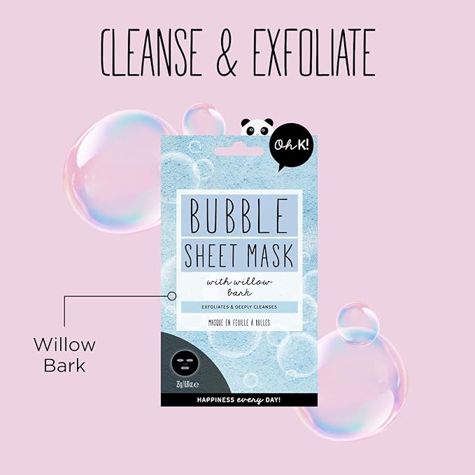 Oh K! Bubble Sheet Mask - Willow Bark - Korean Face Mask Sheet - Facial Skin Care Products - Clean Korean Skincare - Hydrating Face Sheets - 1 Pc (Pack of 3)