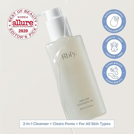 One Step Cleansing Oil - Korean Facial Cleanser for One-Step Makeup, Sebum & Blackhead Removal with Grape Seed Oil | Lightweight, Non-Greasy. Korean Skincare (6.9 fl oz)