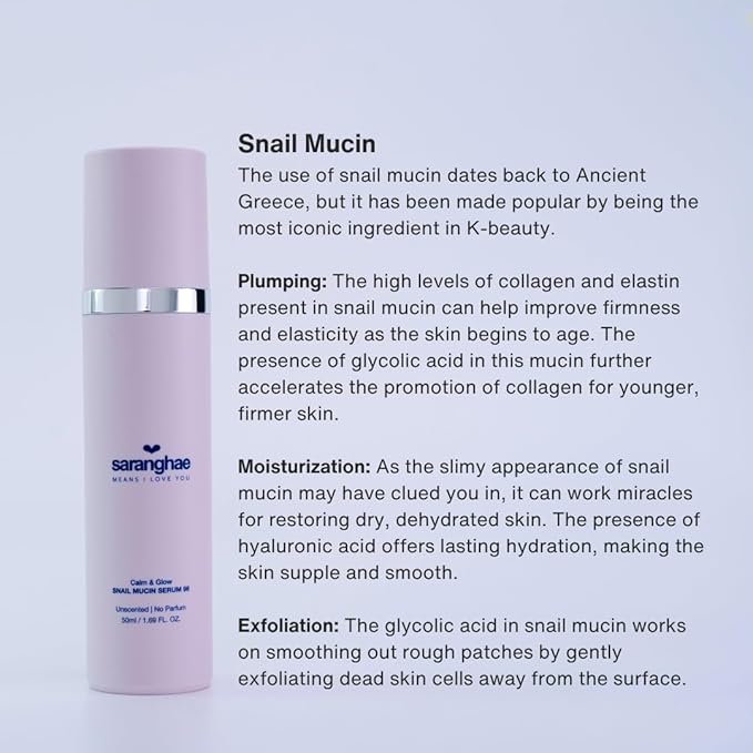 Love Saranghae Calm & Glow Snail Mucin Serum 96 – Hydrating Facial Essence with Korean Skincare Formula for Smooth, Dewy Skin – Lightweight, Non-Sticky Texture for Daily Use