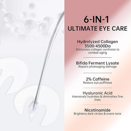 Novoy 15 Pairs Bio-Collagen Real Deep Eye Patches - 6-in-1 Retinol Overnight Eye Patches for Dark Circles, Puffiness & Wrinkles | 2% Caffeine+Hyaluronic+Niacinamide, Korean Popular Eye Mask - ROSE