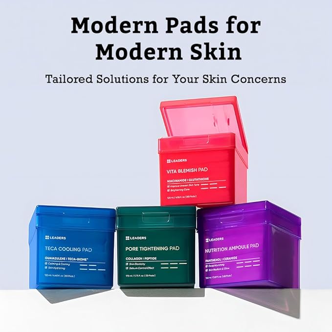 LEADERS Teca Cooling Toner Pad - Instant Relief for Dry, Overheated Skin | Vegan-Certified | Clinically Proven Efficacy | Korean Skincare 80 Pads x 130ml