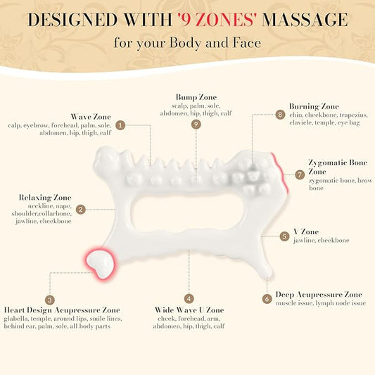 9 in 1 Ceramic Body Gua Sha Facial Tool, Face & Body Gua Sha Massage Tools, Premium Korean 괄사 Guasha Board for Face Lift, Muscle Relief, Skin Care