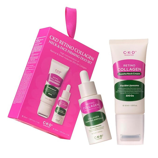 CKD Retino Collagen Gua Sha Neck Cream & Facial Serum Duo Set - Firming, Elasticity Boosting, and Deep Moisturizing. Korean Skincare Gift Set for Special Occasions and Daily Use