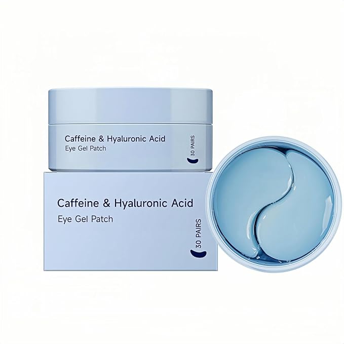 Caffeine Under Eye Patches,60 Korean Hydrogel Masks to Reduce Dark Circles, Puffiness & Bags-Morning Brightening Hydrating Cooling with Hyaluronic Acid-Vegan, No Fragrance
