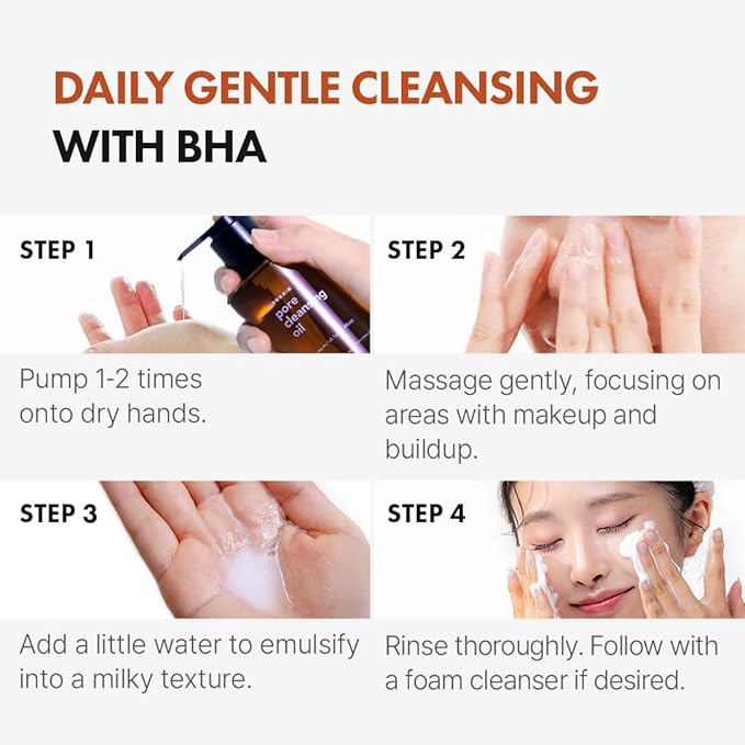Hanskin BHA Pore Cleansing Oil, Gentle Blackhead Cleanser and Makeup Remover for Combination and Oily Skin, Korean Skincare [BHA/10.14 oz]