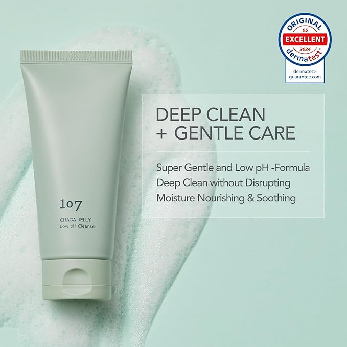 107 Gentle Gel Cleanser, Low pH, Non-Stripping Cleanser for Sensitive Skin, Enriched with Antioxidant & Calming Ingredients, Korean Beauty (4.0 fl oz)