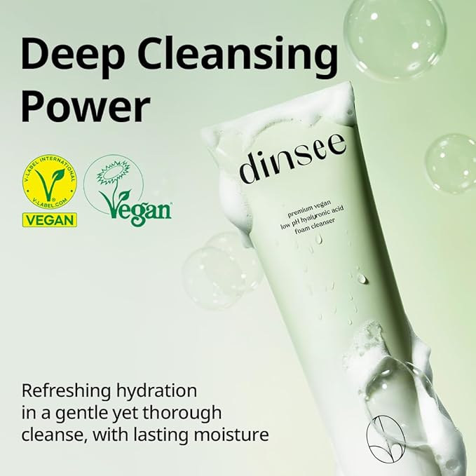 DINSEE Premium Vegan Low pH Hyaluronic Acid Foam Cleanser- Non-Stripping Daily Face Wash For All Skin Types, Gentle Korean Face Cleansing Foam, Low pH, 50ml/ 5.07 fl oz