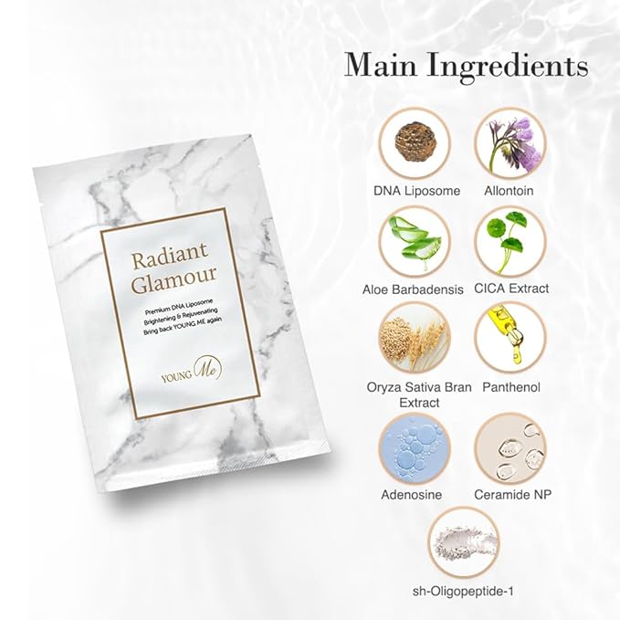 YoungMe Radiant Glamour Korean Sheet Mask – Rejuvenating & Hypoallergenic Facial Mask for All Skin Types | 25g x 6 Sheets