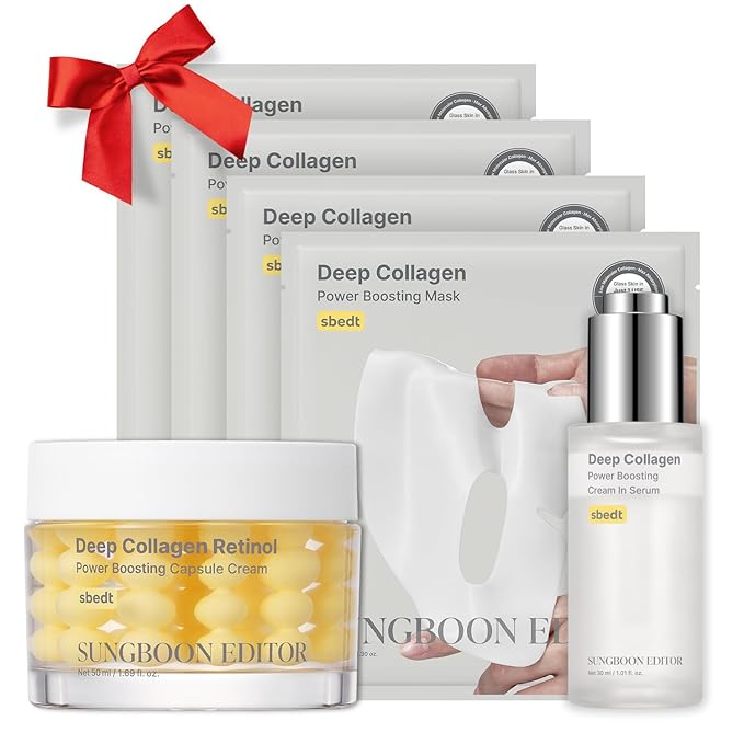 SUNGBOON EDITOR Collagen Glow Bundle Trio: Cream in Serum & Capsule Cream & Deep Collagen Mask(4ea), Gifts for Mom, Korean Skin Care