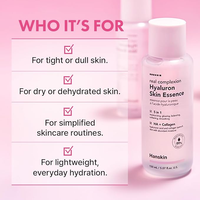 Hanskin Hyaluron Skin Essence Toner – Korean Hydrating Toner for Glass Skin | Hyaluronic Acid & Collagen | Lightweight Moisturizing Astringent for Dry, Sensitive & Dull Skin | K-Beauty (5.07 fl oz)