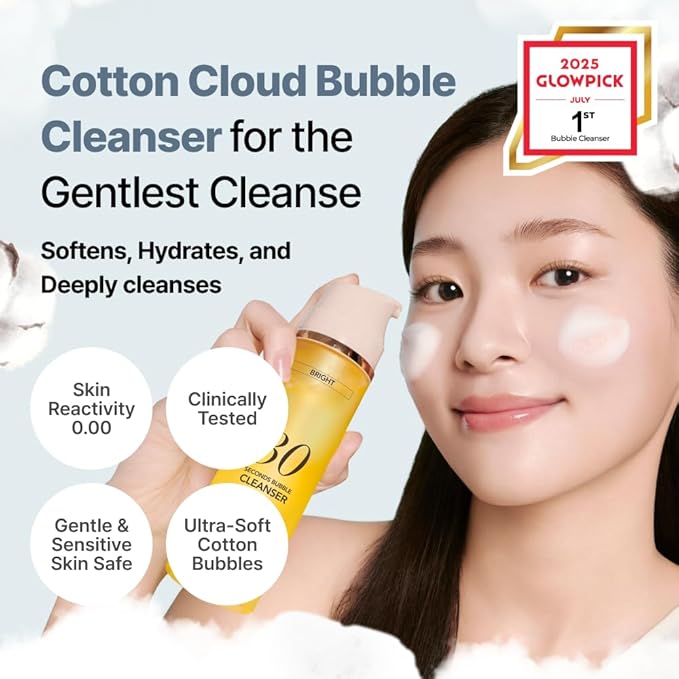 MENOKIN Cotton Cloud Bubble Cleanser [Bright] Vitamin C for Dull Skin & Dark Spots, Low pH for Sensitive Skin, Hydrating & Non-Stripping, Gentle Face Wash, Boost Radiance, Korean Skincare 5.07 fl. oz
