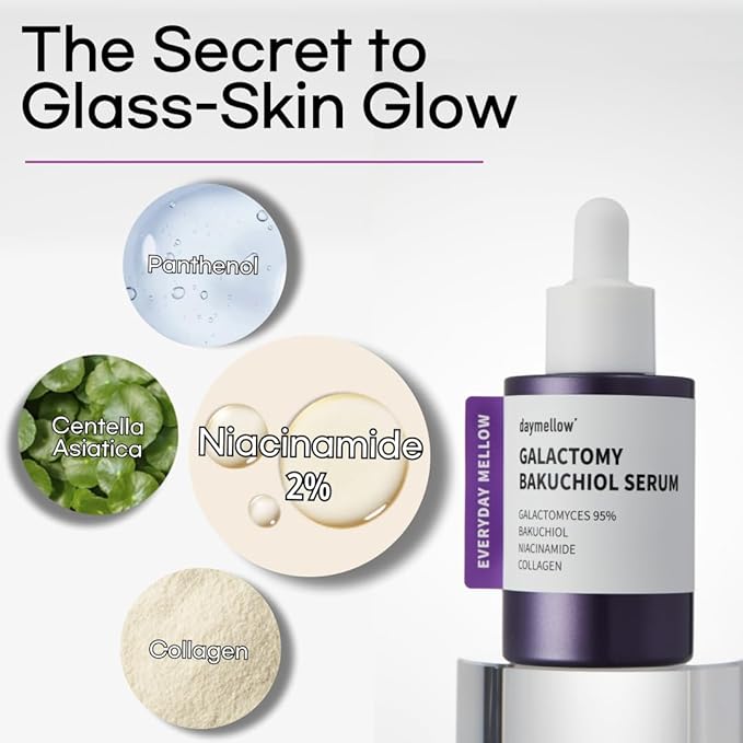 daymellow Galactomy Bakuchiol Serum 1.01fl.oz/30ml, Retinol Face Serum, Niacinamide 2%, Panthenol, Collagen, Wrinkle Care, for Sensitive Skin, Daily Anti-Aging Facial Serum Korean Skincare