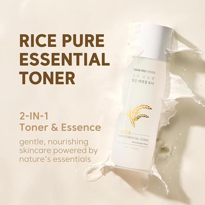 THANKYOU FARMER Rice Pure Korean Milk Toner with Rice Water & Niacinamide - Gentle Hydrating Toner for Brightening and Soothing Dry & Sensitive Skin, Vegan, 7.03 oz