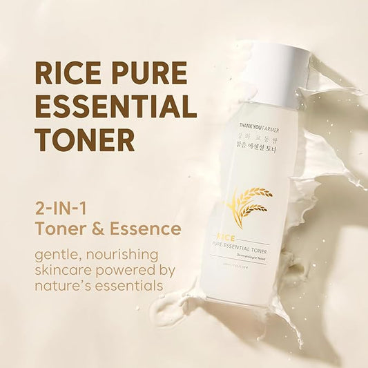 THANKYOU FARMER Rice Pure Korean Milk Toner with Rice Water & Niacinamide - Gentle Hydrating Toner for Brightening and Soothing Dry & Sensitive Skin, Vegan, 7.03 oz